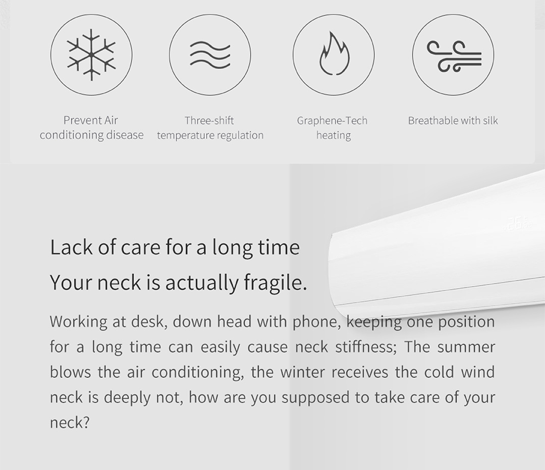 C10 Graphene Heated Silk Neck Strap: printed product use and feature information.
