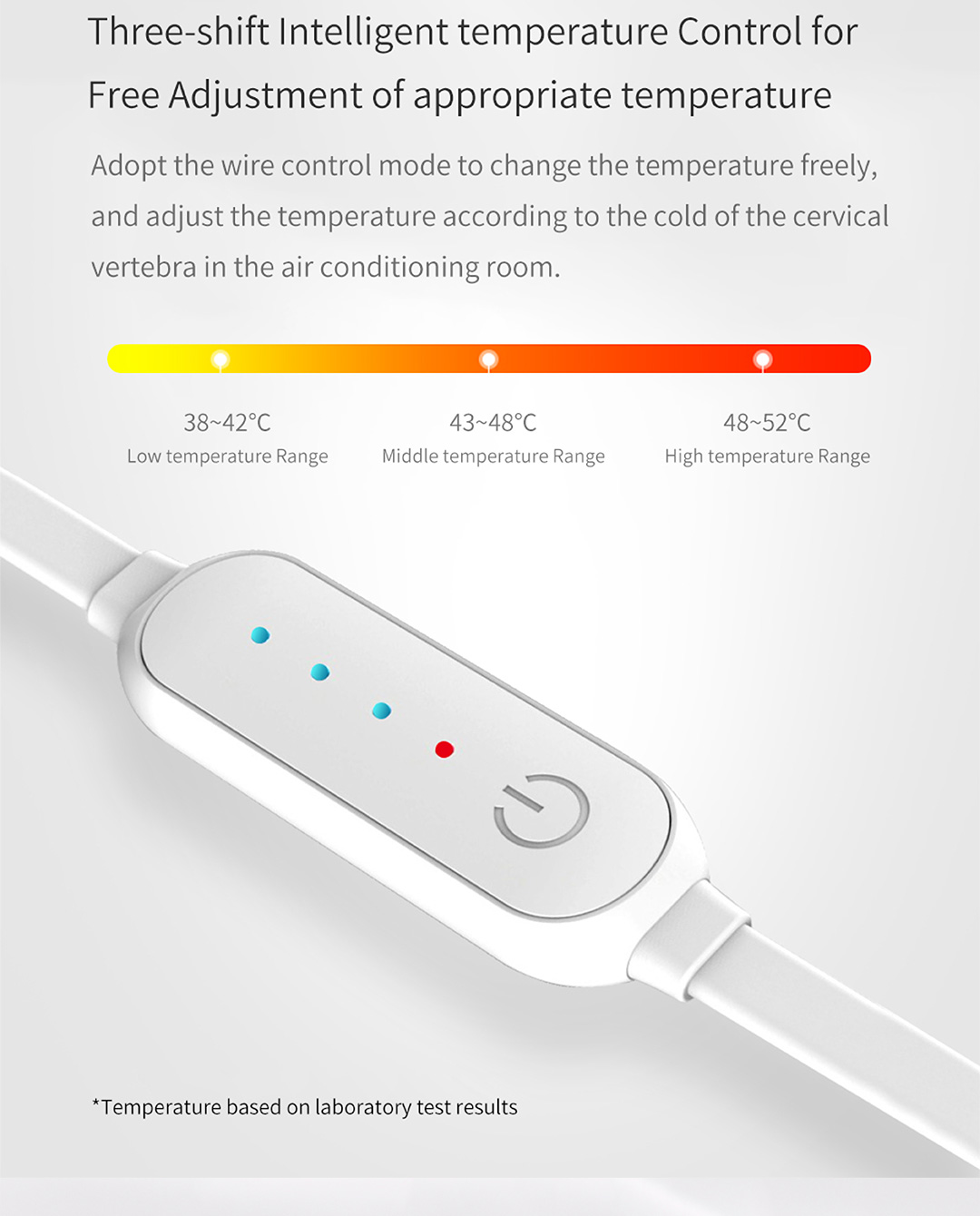 C10 Graphene Heated Silk Neck Strap: inline controller and temperature indicator guide.
