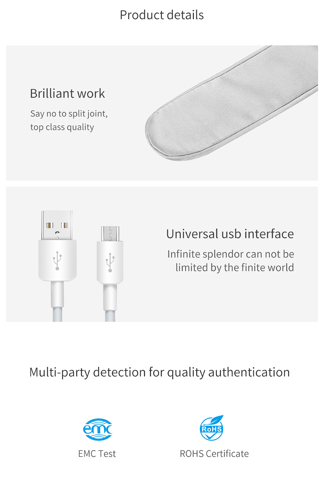 C10 Graphene Heated Silk Neck Strap: stitched edge and power connector details.
