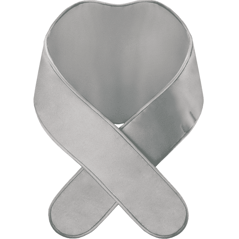 C10 Graphene Heated Silk Neck Strap: gray neck strap in a crossed position.