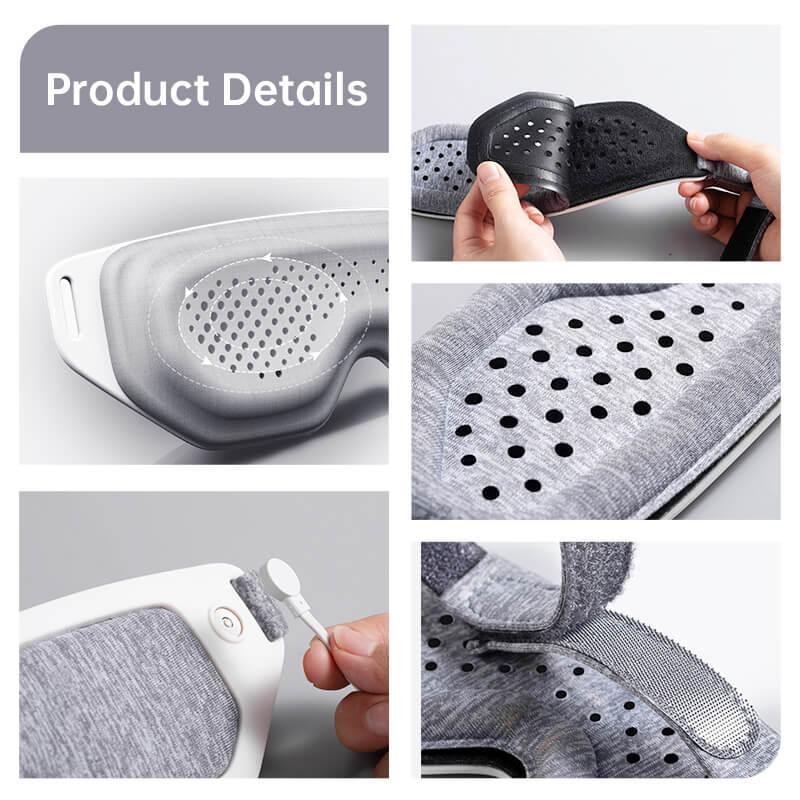 Graphene Heating Eye Mask: eye mask perforations, cover and button details.