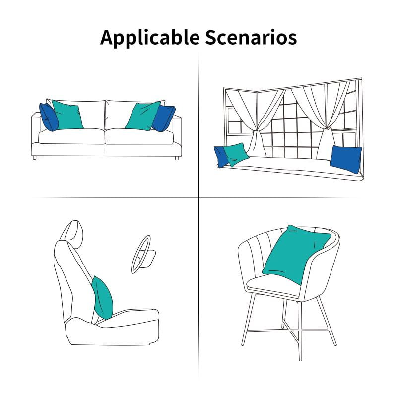 Graphene Far Infrared Heating Pillow Blanket: illustrated pillow placement on different seats.