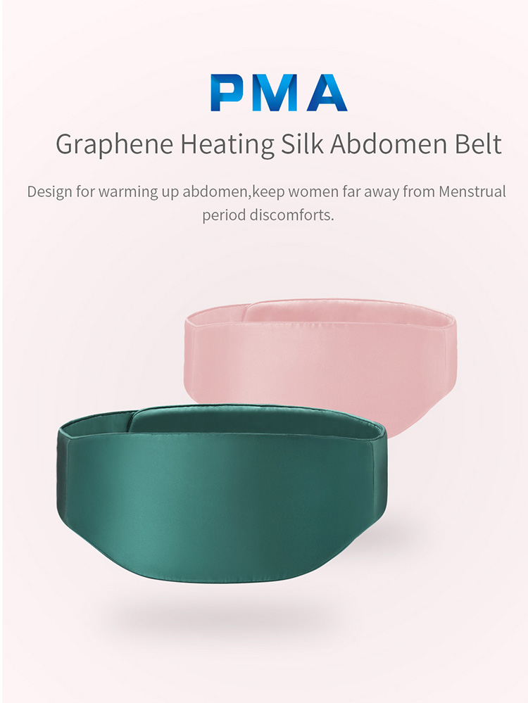 D10 Graphene Heated Silk Abdomen Belt: pink and green abdomen belt overview.
