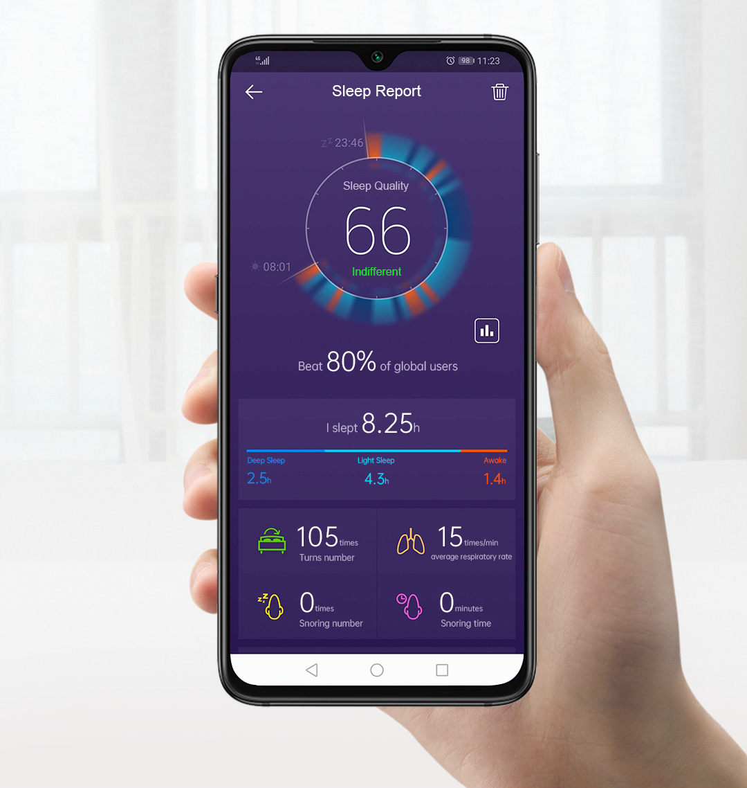 Smart sleep report app interface for U10 heated sleep pillow