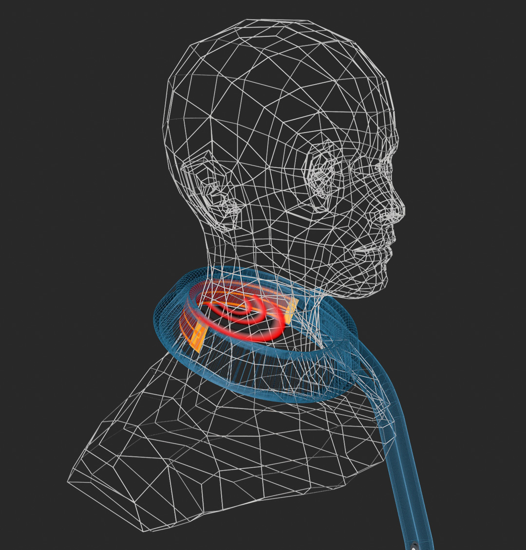 R10 Graphene Heated Scarf: neck heating zone illustration.