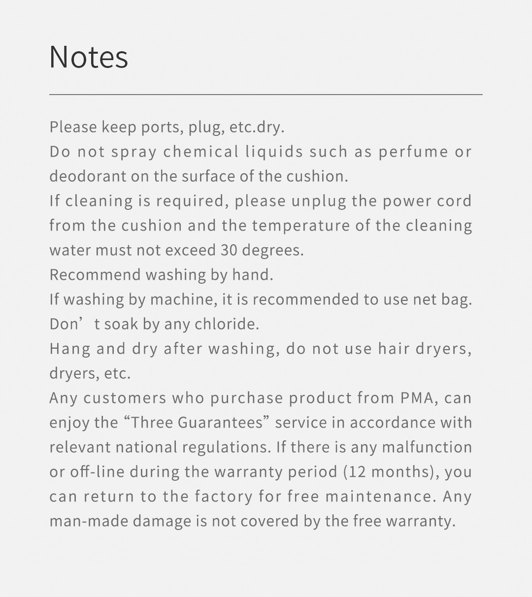 R10 Graphene Heated Scarf: printed cleaning and care notes.
