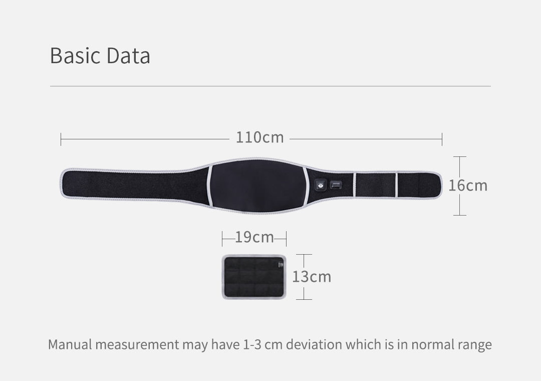 F10 Graphene Heating Salt & Herb Belt: belt and insert dimension drawing.