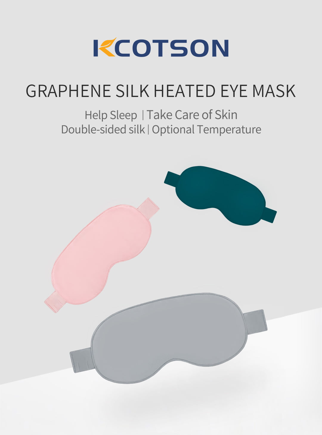 E10 Graphene Heated Silk Eye Mask: pink, green and gray color options.