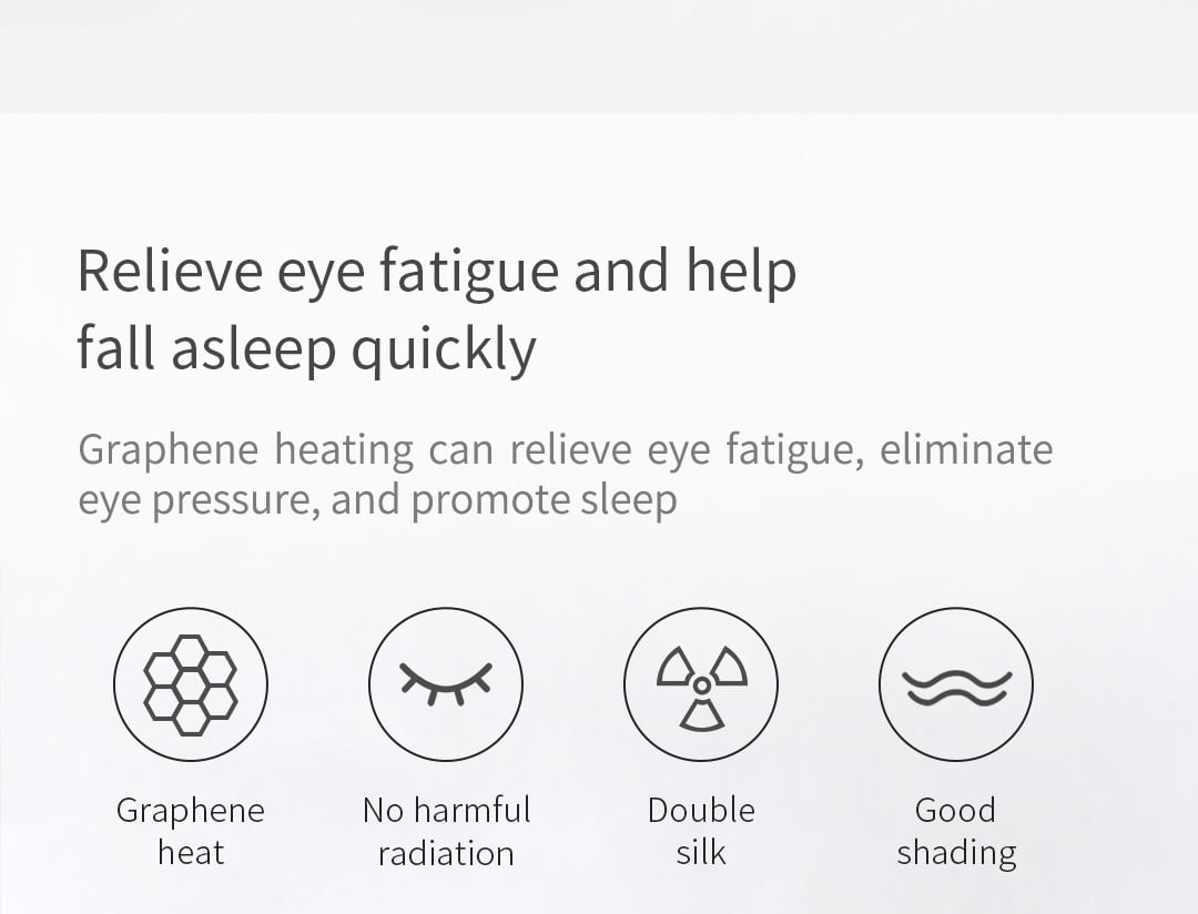 E10 Graphene Heated Silk Eye Mask: product feature information panel.