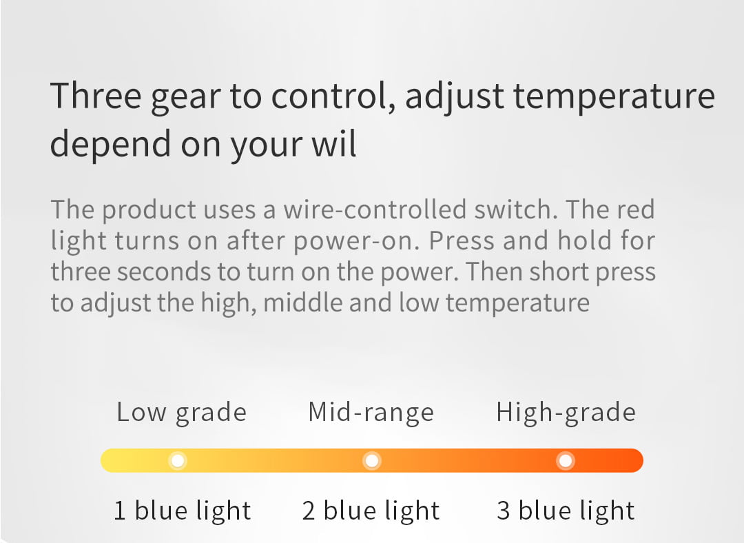 E10 Graphene Heated Silk Eye Mask: temperature control indicator guide.