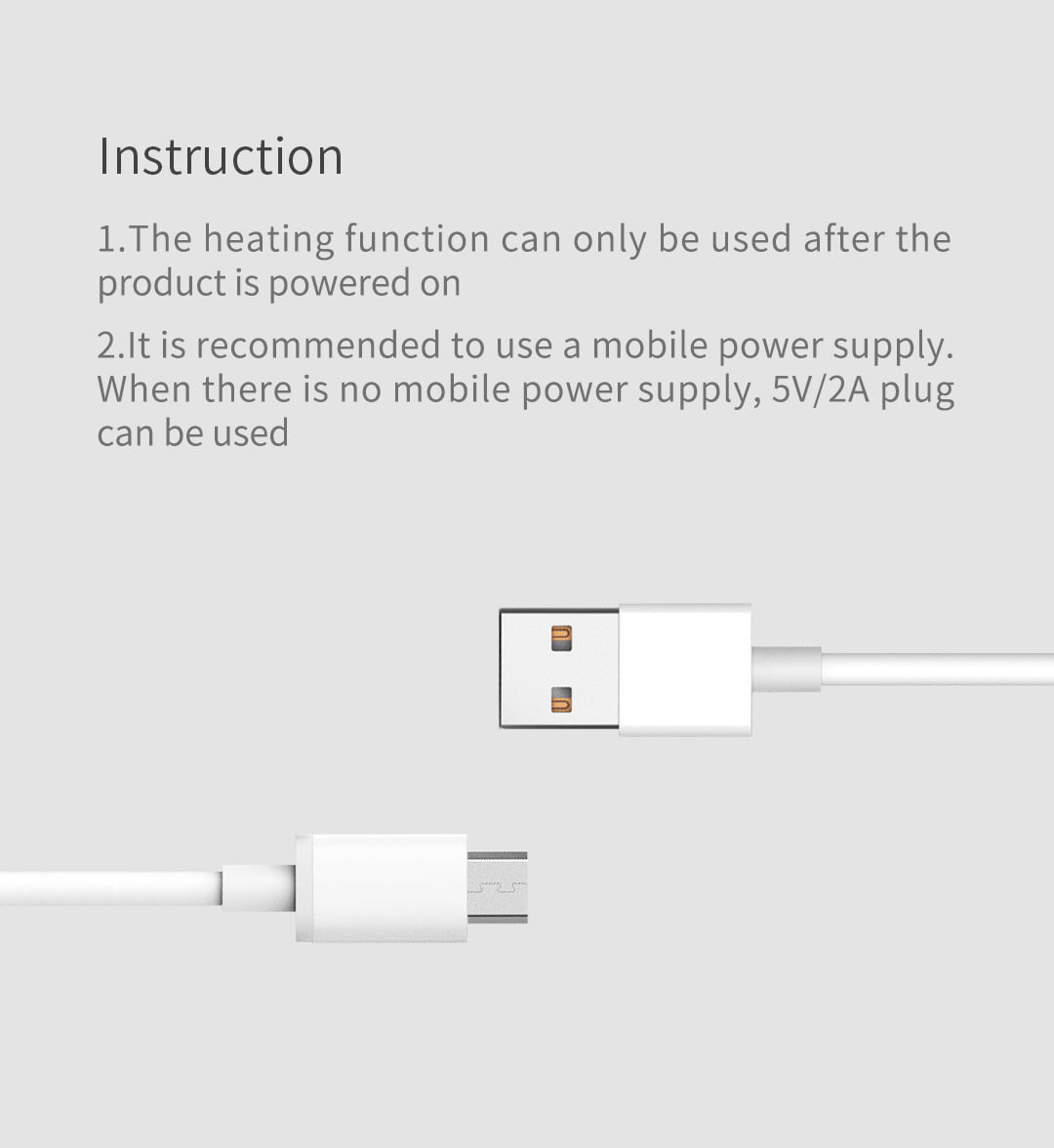 E10 Graphene Heated Silk Eye Mask: USB power connection diagram.
