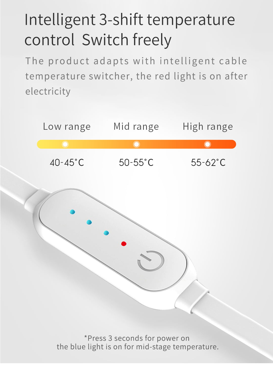 T10 Graphene Heated Silk Shoulder Neck Pad: inline temperature controller and indicator guide.