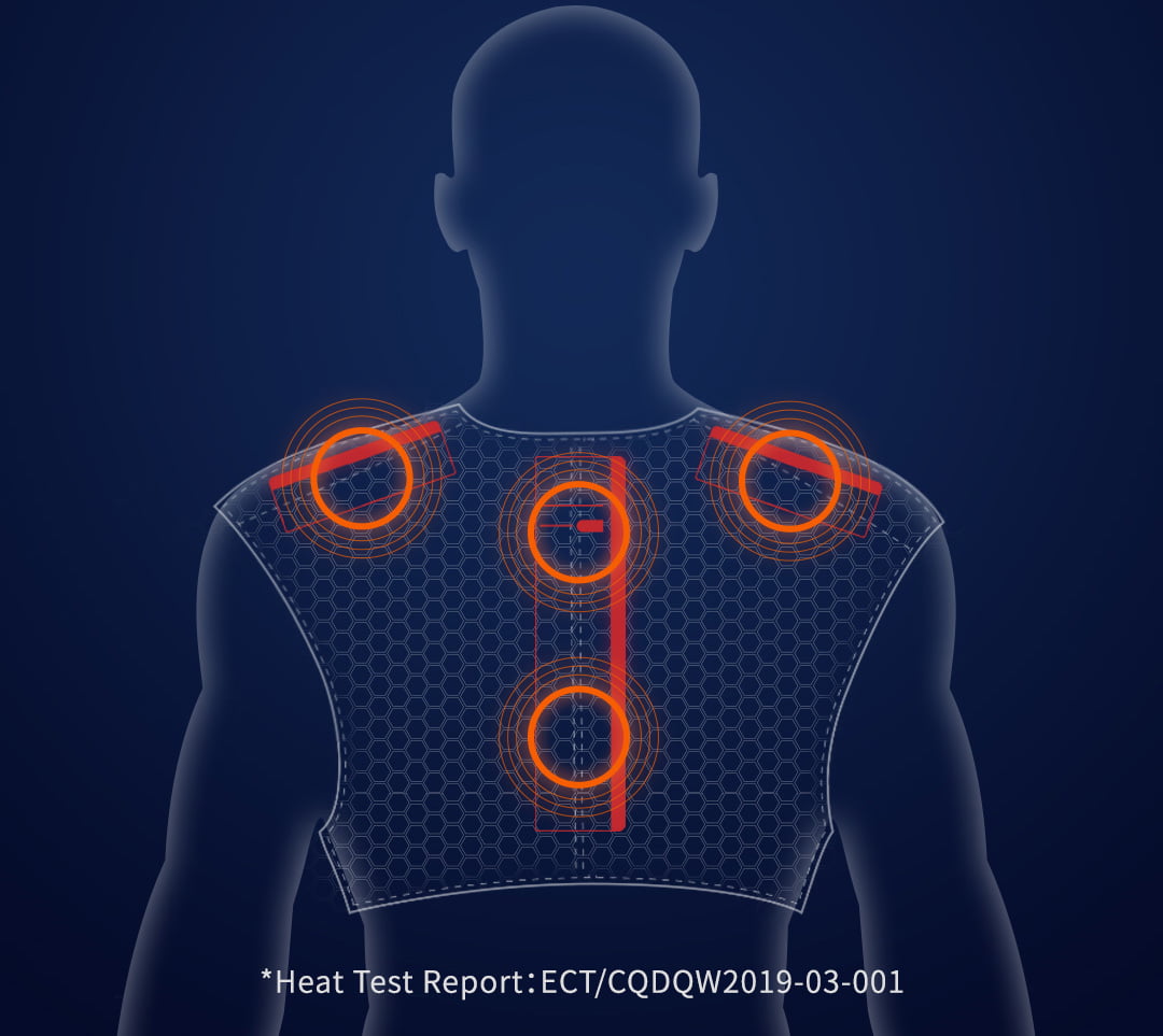 T10 Graphene Heated Silk Shoulder Neck Pad: upper back contact zone diagram.