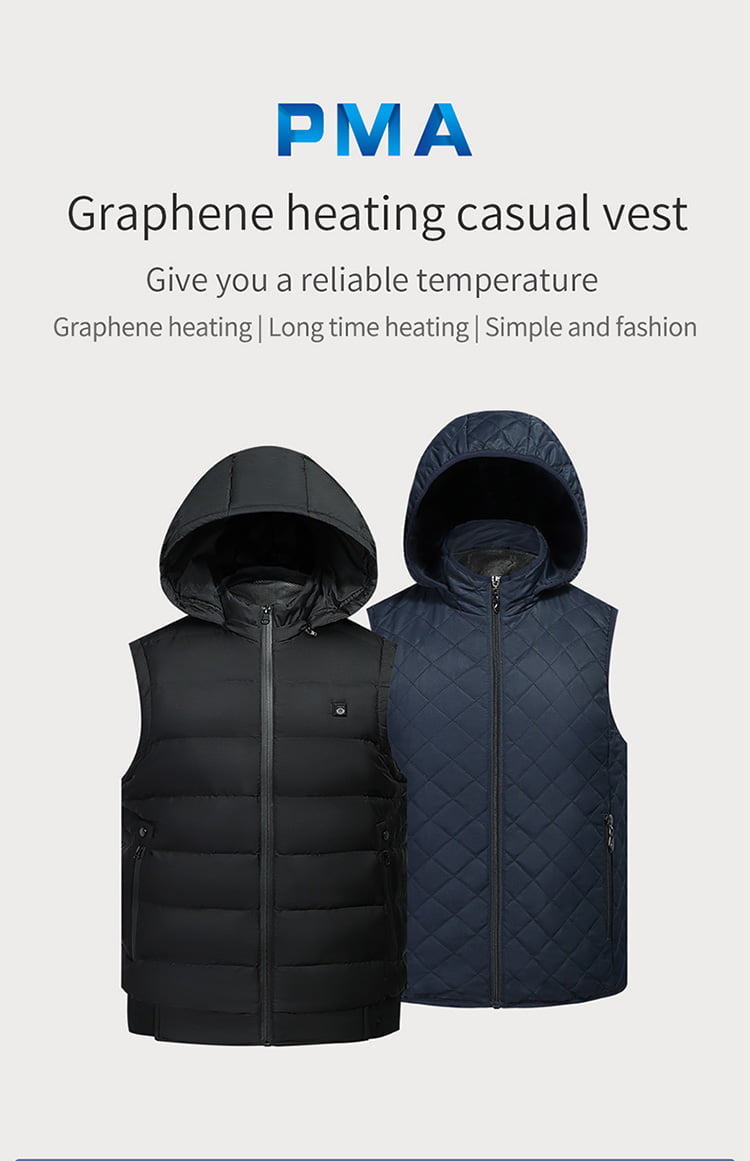 J10 Graphene Heated Casual Vest: black and blue vest product overview.