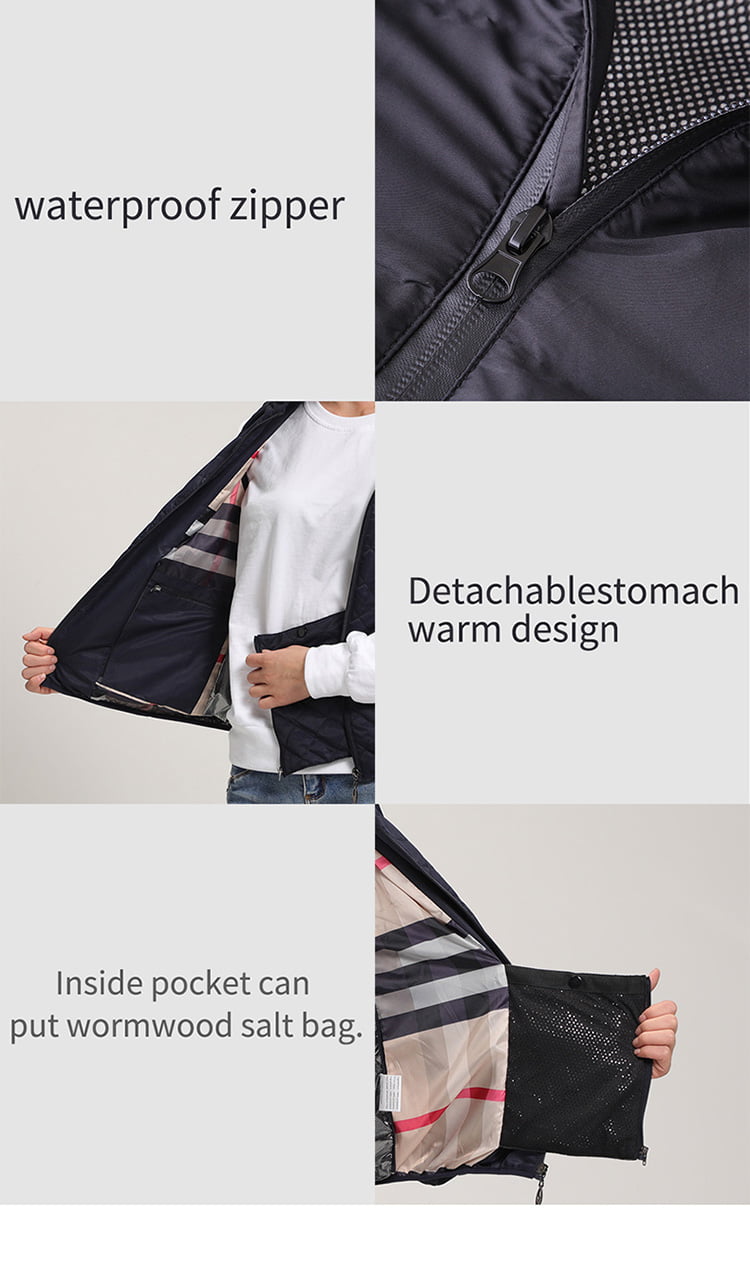 J10 Graphene Heated Casual Vest: zipper, detachable panel and inner pocket details.