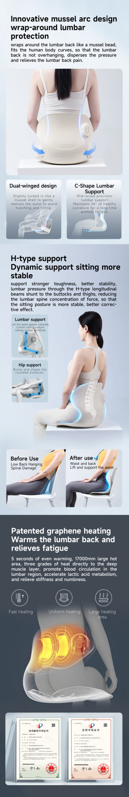 Posture Correction Massage Seat: seating positions and support structure guide.