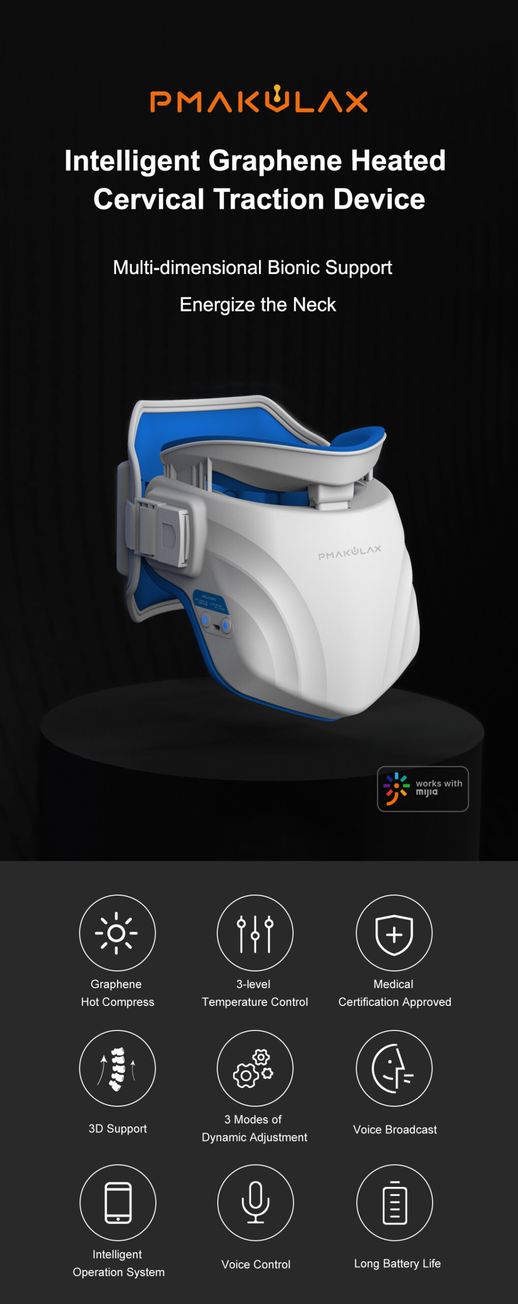 Graphene Motorized Neck Immobilizer: neck support product overview.