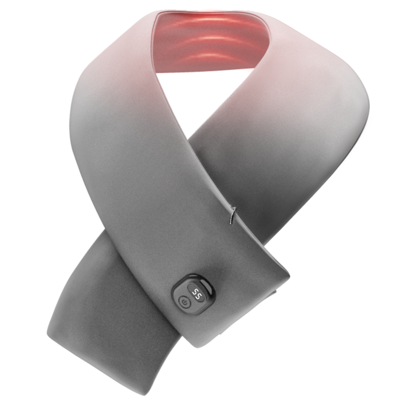 K-WB-B2V3 Graphene Heated Silk Neck Warmer: crossed gray neck warmer with highlighted inner zone.