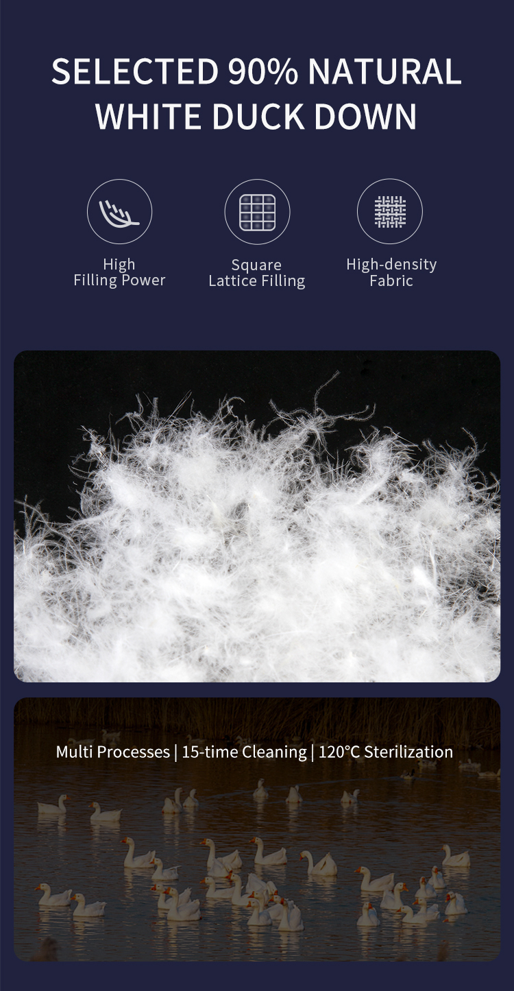 Multifunctional Graphene Heated Down Wrap: down filling close-up.