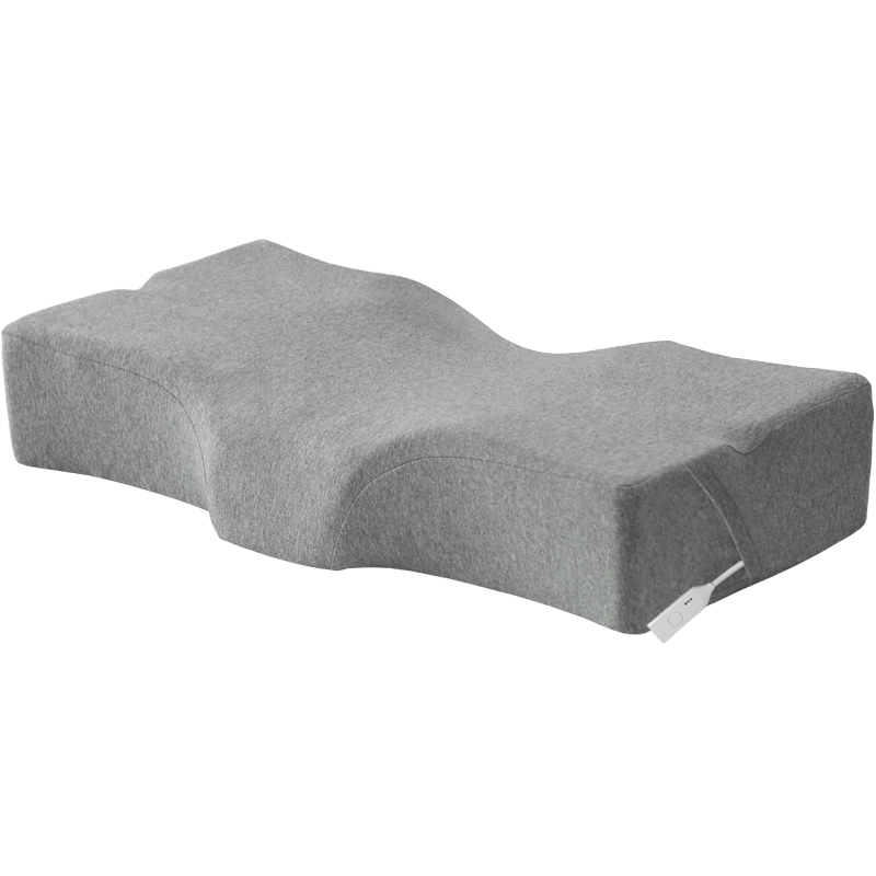 U10 Graphene Heated Smart Sleep Pillow: gray pillow angled product view.