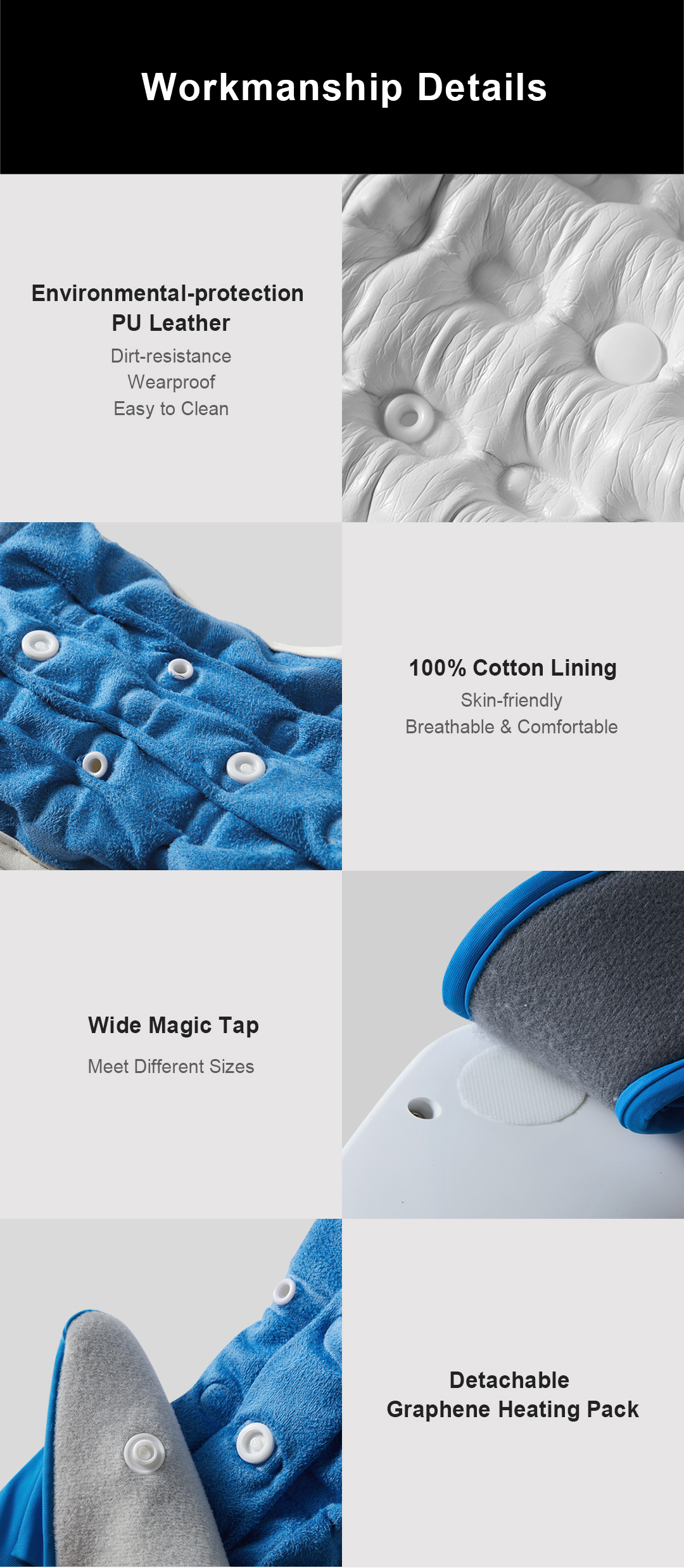 Graphene Motorized Neck Immobilizer: shell, lining and removable pad details.