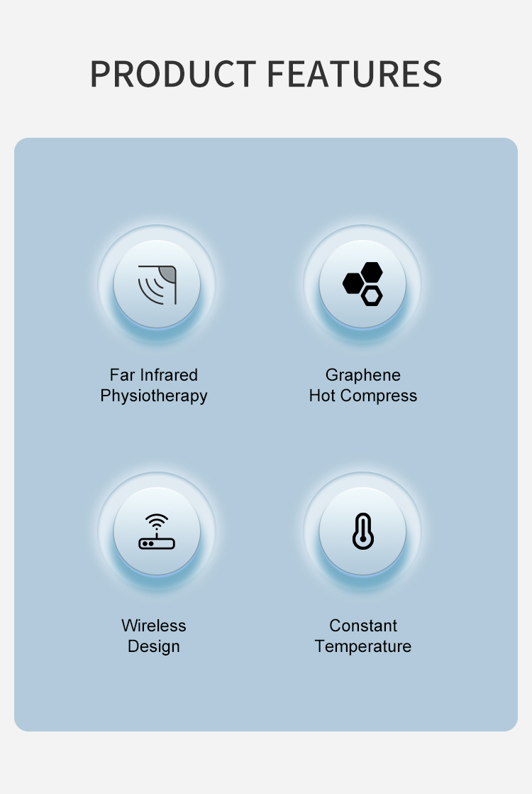 Multifunctional Graphene Heated Down Wrap: product feature icon panel.