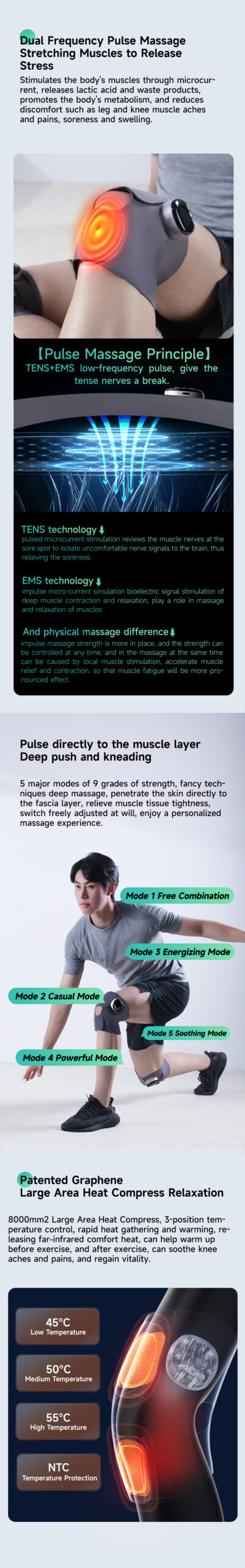 EMS Lightweight Knee Brace: knee contact and control mechanism guide.
