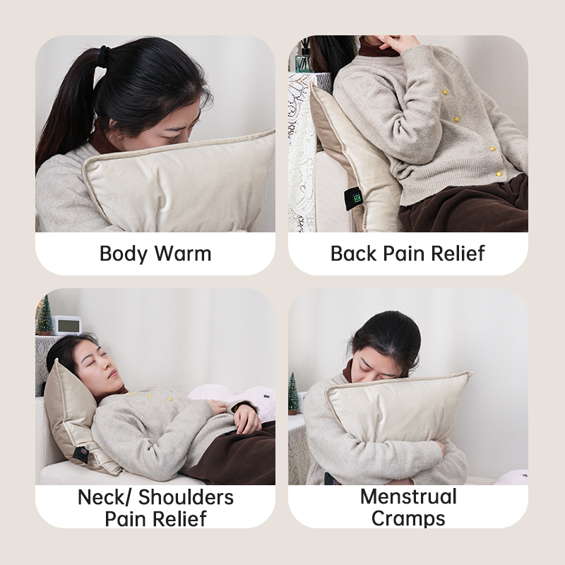 Heated cushion body, back, neck and abdomen applications