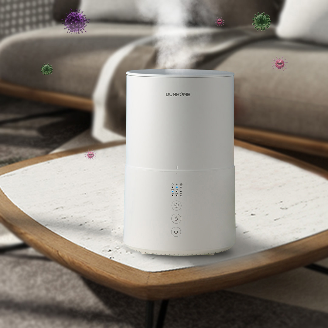 Smart air sterilizer operating on a living room table