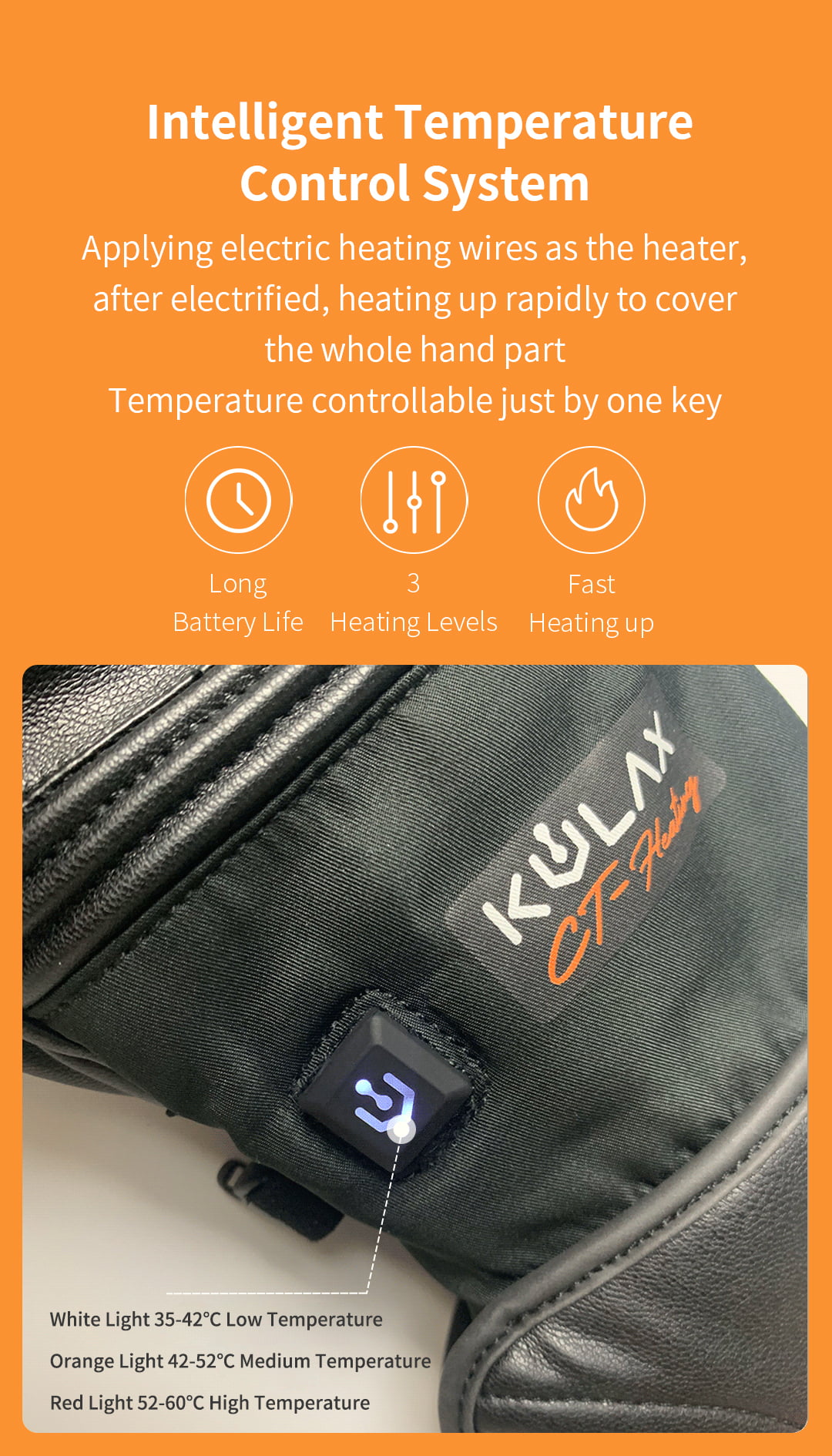 Smart Heated Gloves with Touchscreen Control: wrist temperature control close-up.