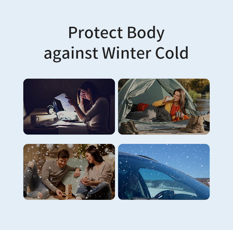 Multifunctional Graphene Heated Down Wrap: cold-weather use illustrations.