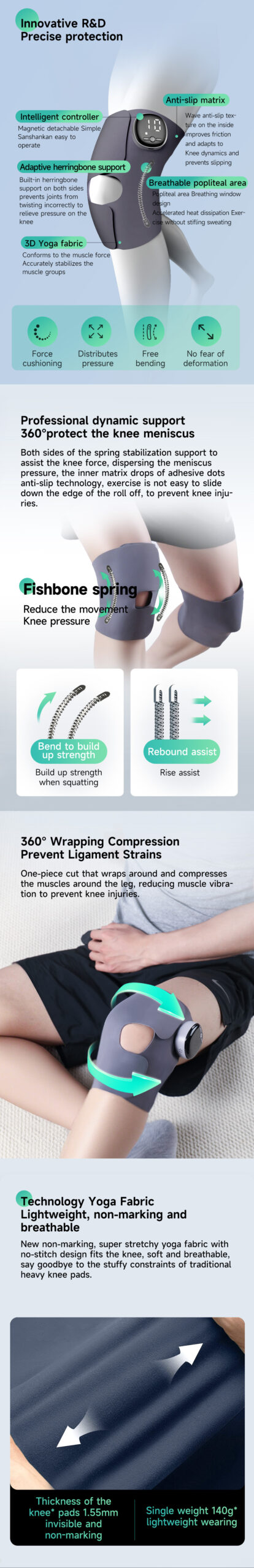 EMS Lightweight Knee Brace: fastening, fit and fabric detail guide.