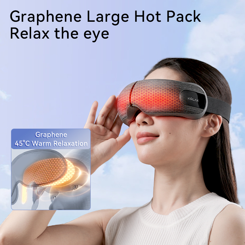 Airbag Eye Massager: woman wearing the mask with highlighted eye area.