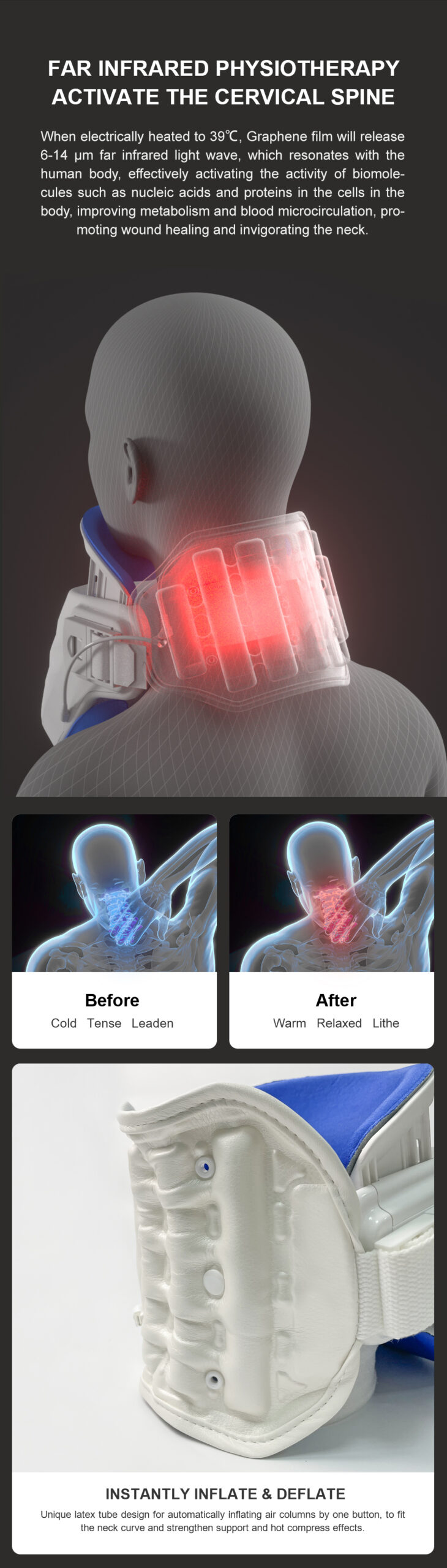 Graphene Motorized Neck Immobilizer: rear contact zone and inner pad illustration.