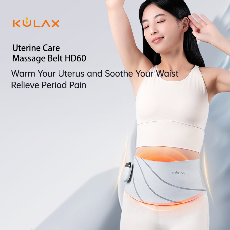 Graphene Heated Massage Belt: front wearing view with heating graphic.