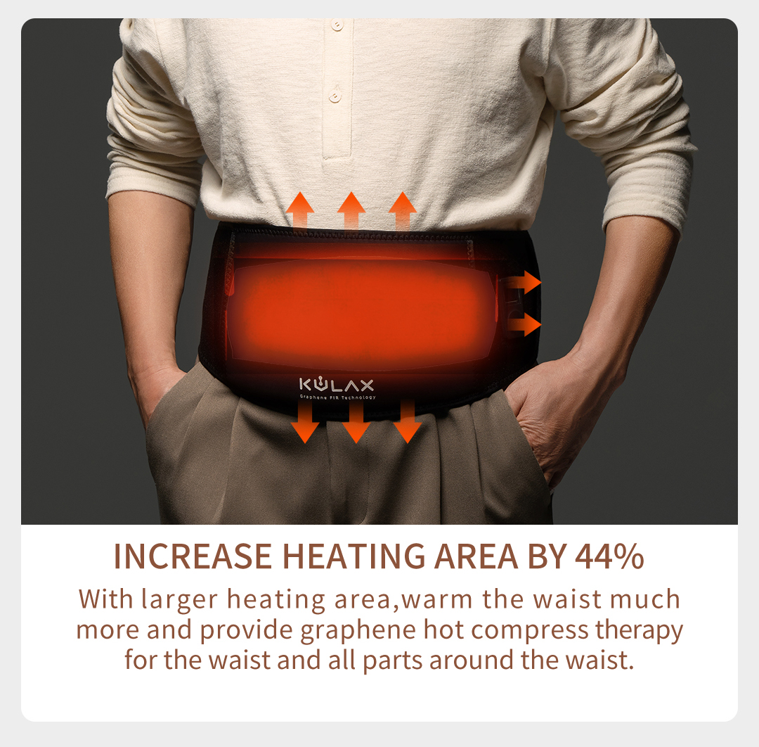 A10 Pro Graphene Heated Waist Belt: man wearing the belt with highlighted heating area.