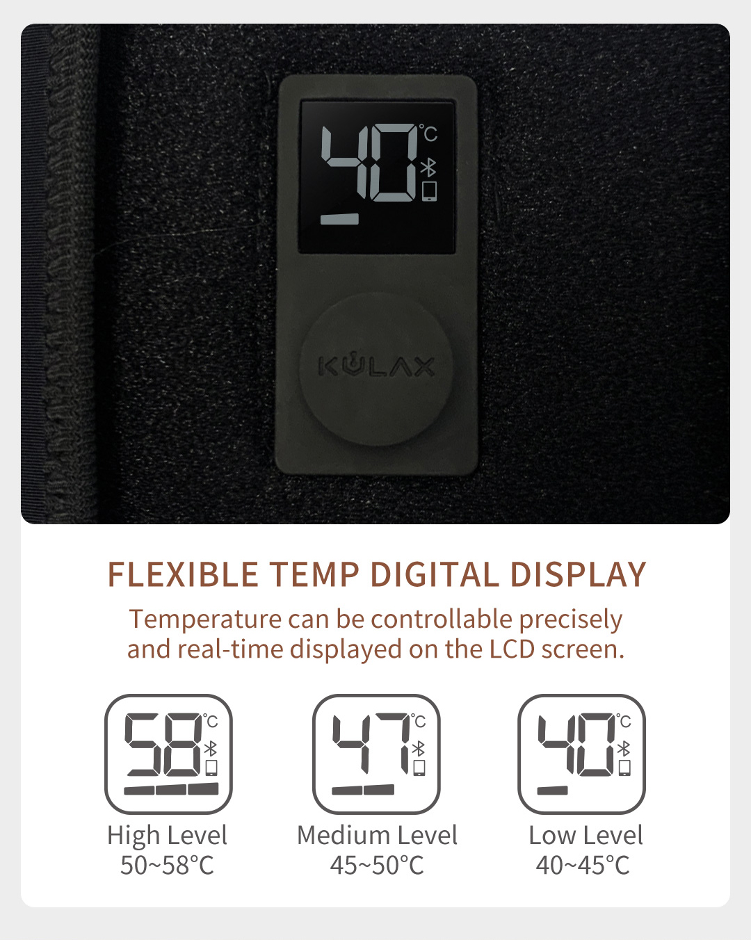 A10 Pro Graphene Heated Waist Belt: digital control display close-up.
