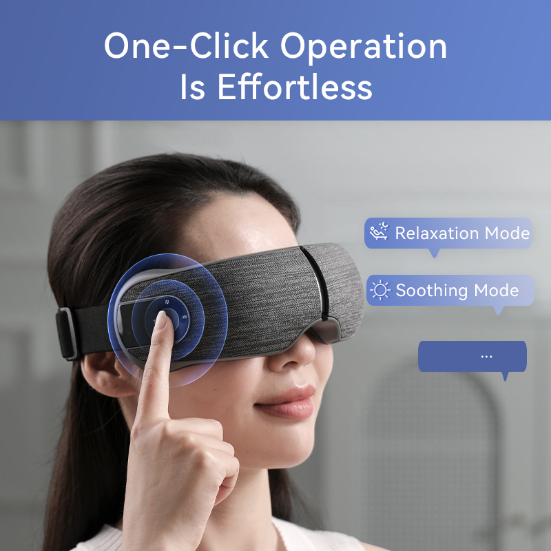 Airbag Eye Massager: close-up of the side control button in use.