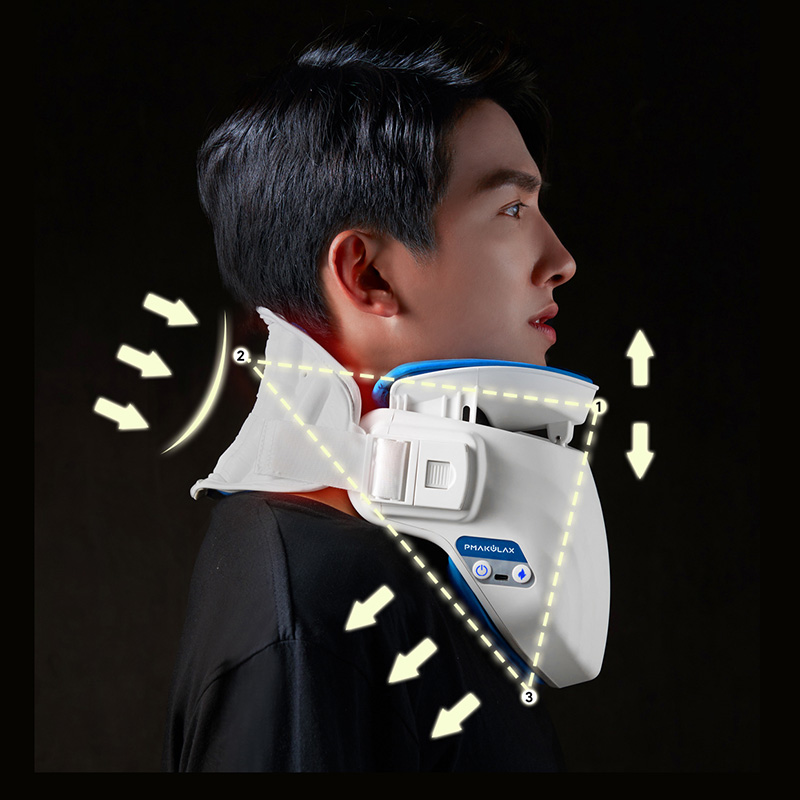 Graphene Motorized Neck Immobilizer: side wearing view with adjustment arrows.