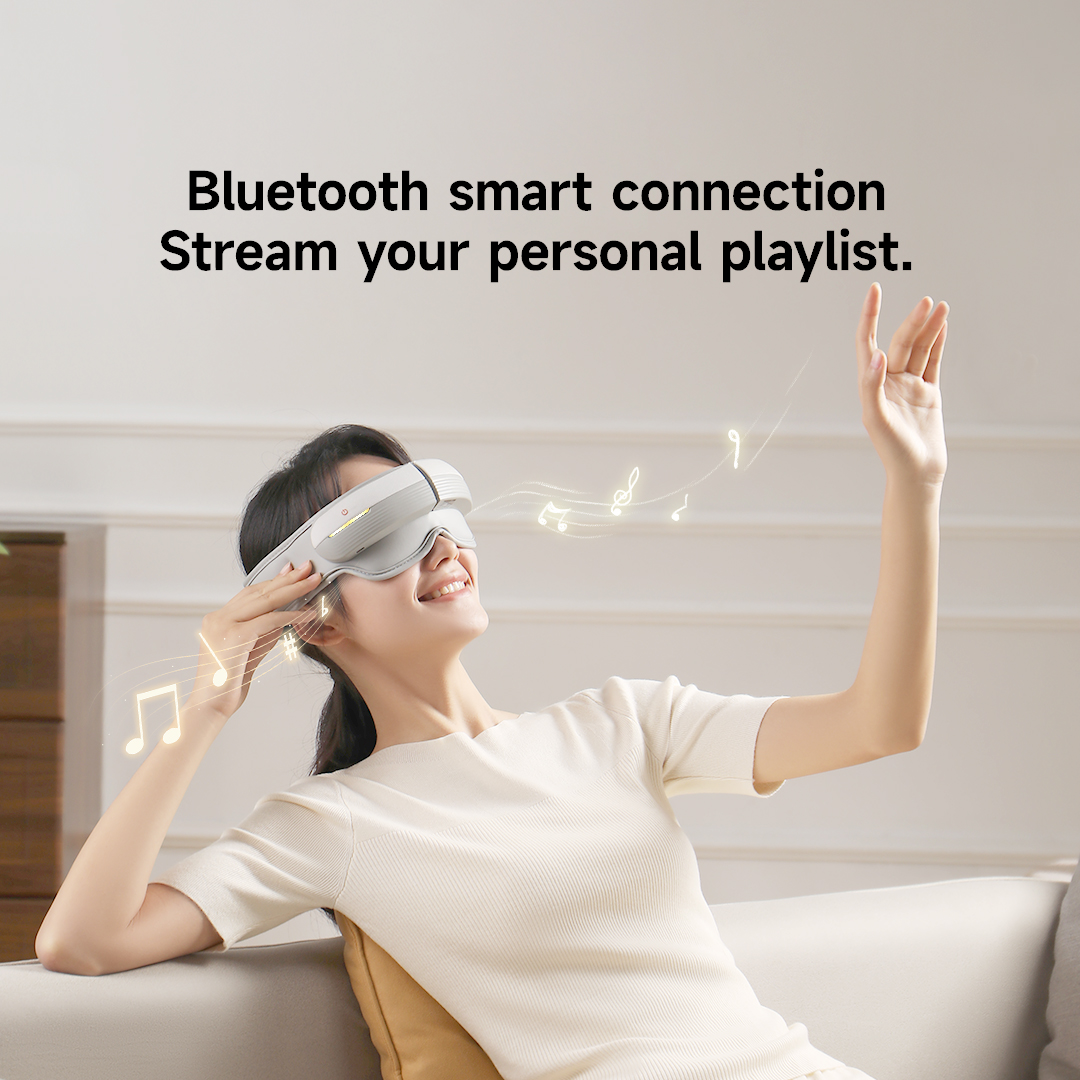 Graphene Heated Head & Eye Massager – bluetooth audio function demonstrated during use
