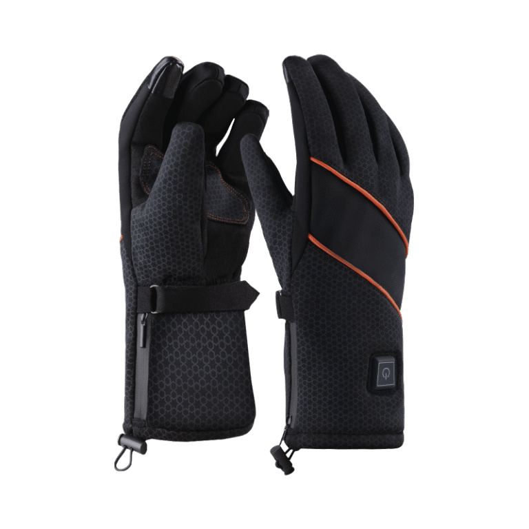 X20 Electric Heated Gloves: black glove palm and back views.