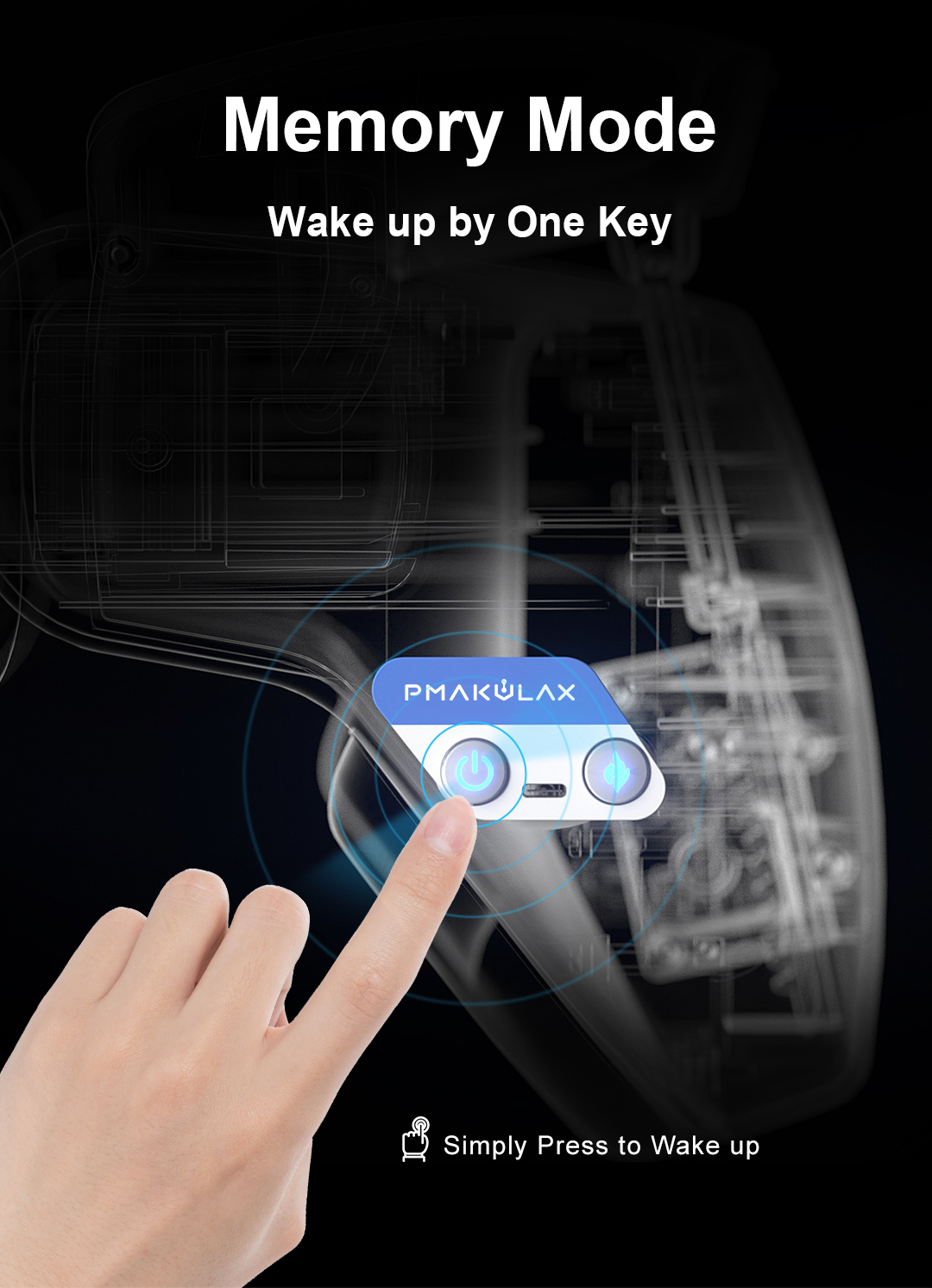 Graphene Motorized Neck Immobilizer: close-up of the control buttons in use.