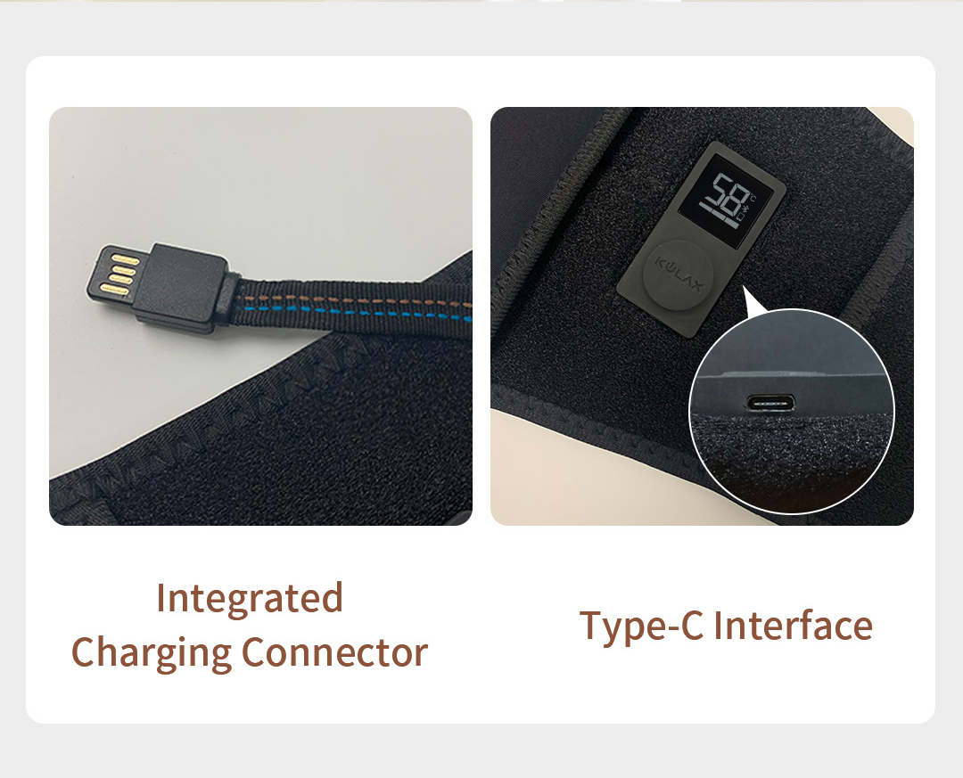 A10 Pro Graphene Heated Waist Belt: USB connector and charging port close-ups.