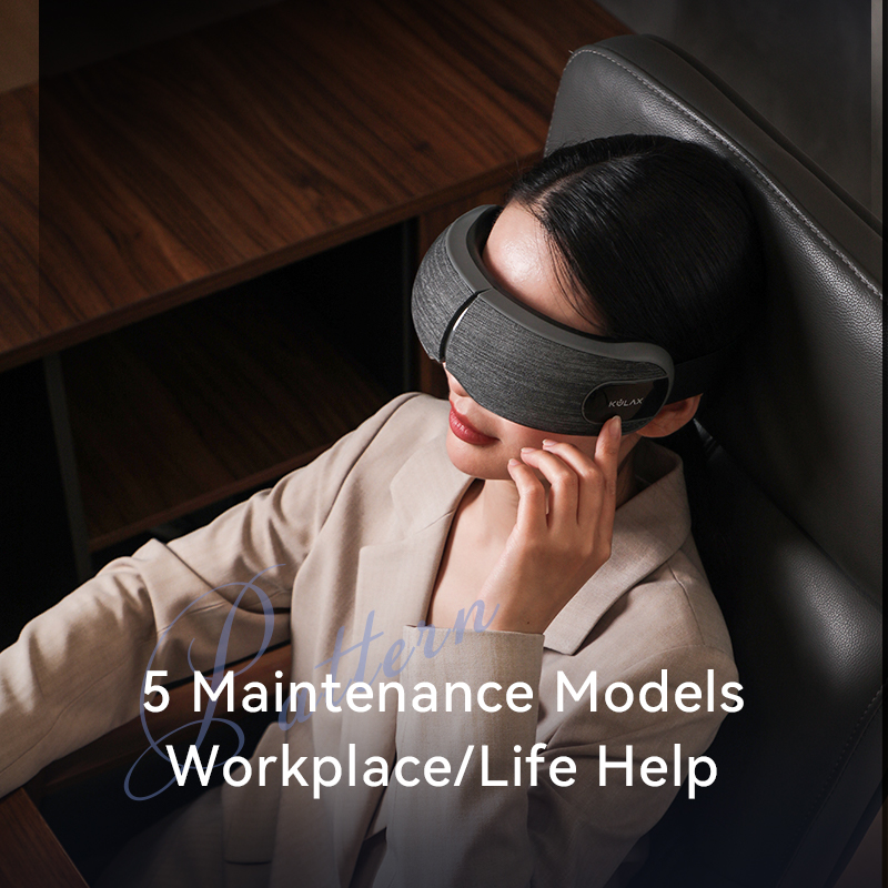Airbag Eye Massager: overhead view of a woman resting with the mask.