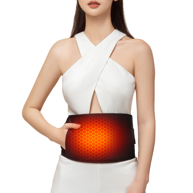 A10 Pro Graphene Heated Waist Belt: woman wearing the belt at the front of her waist.