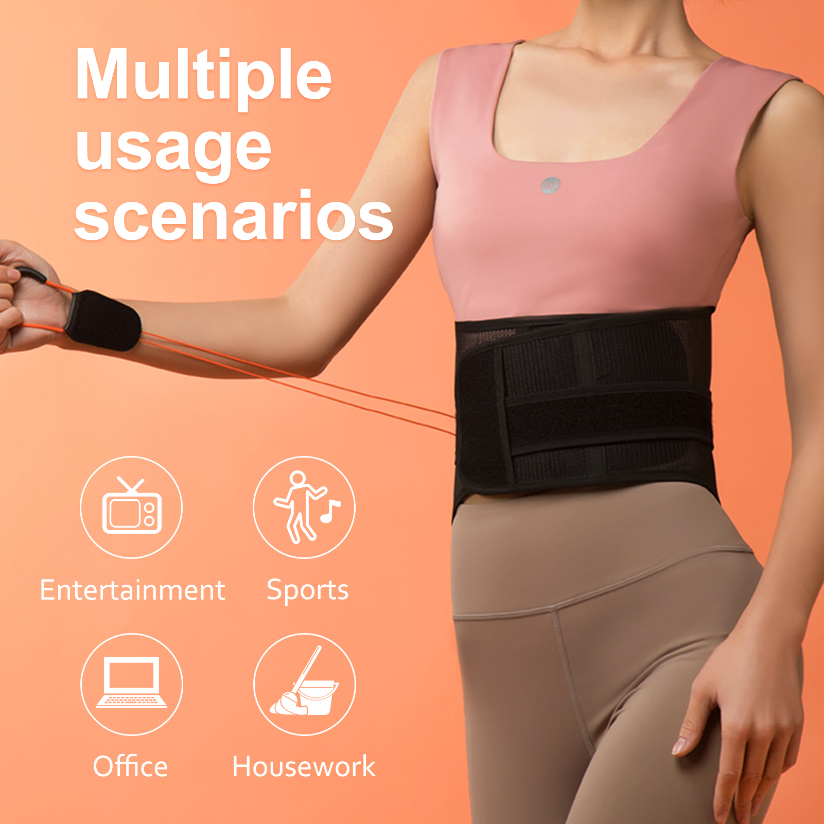 Graphene Pulley Waist Back Support Brace: woman adjusting the pull cord.