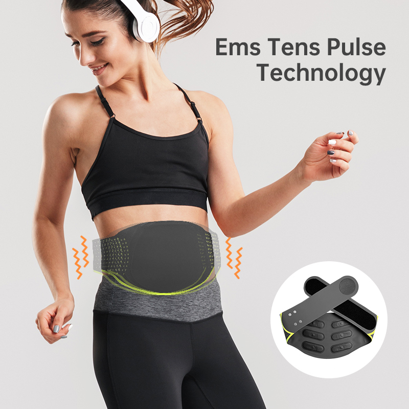 EMS Fitness Belt: woman wearing the belt with sportswear.
