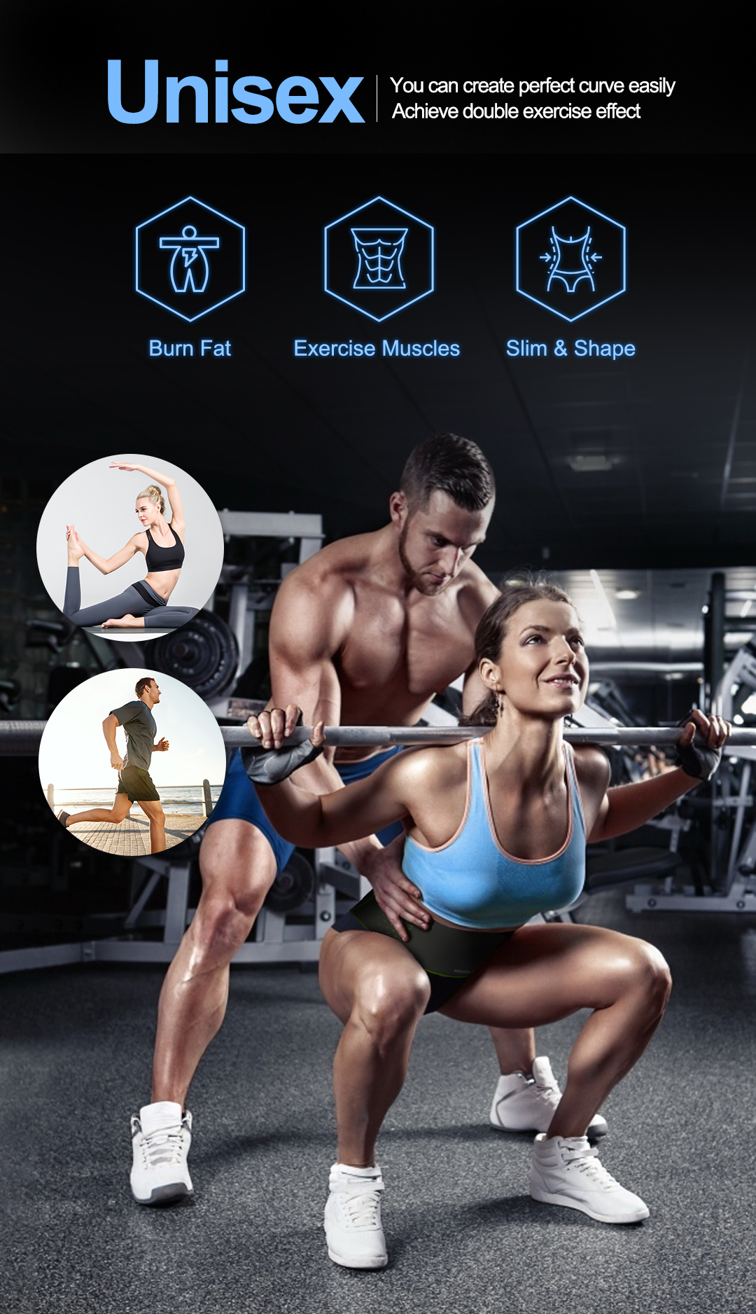 EMS Fitness Belt: fitness wearing examples.