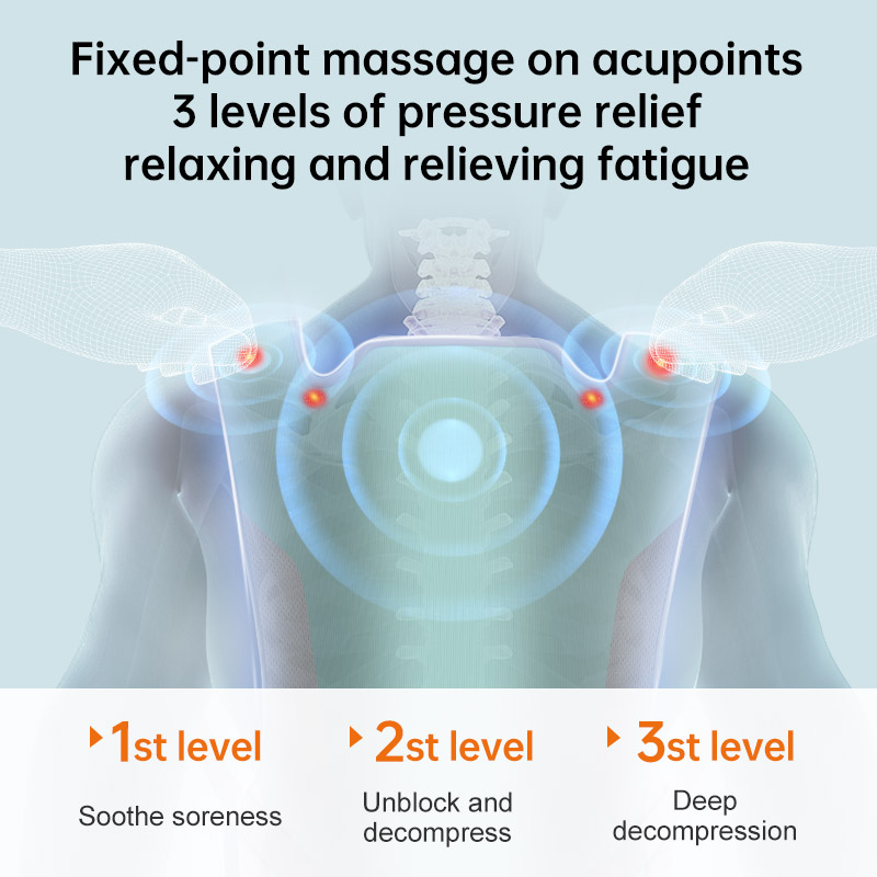 Graphene Heated Shoulder & Back Massager – three-level pressure massage illustration