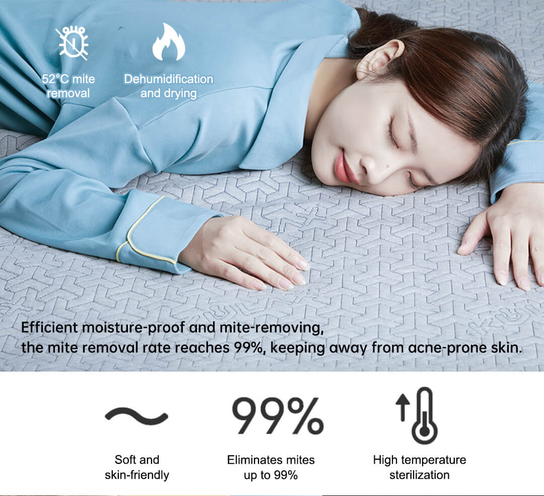 Graphene Electric Blanket: sleeping scene and fabric feature graphic.